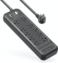 Power Strip Surge Protector USB-C and 10 AC Outlets, 3 USB and 1 USB C, Fast Charging Ports, Black, Flat Plug 6 ft Extension Cord, 2100 J 1875 Watts, 15A, Outlet Extender, ETL, BENTRONIC.