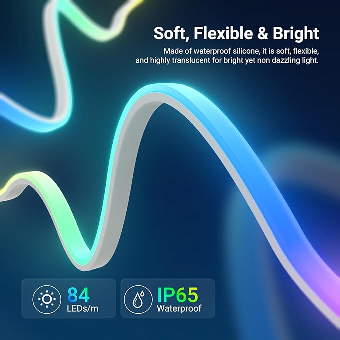 NEEWER 9.84ft/3m LED Strip Lights Front Lit, Smart AI RGB Cuttable Neon Rope Light, App Control Color Changing, Bedroom Gaming Room Home Indoor Wall Decor, Compatible with Google Assistant Alexa, NS01
