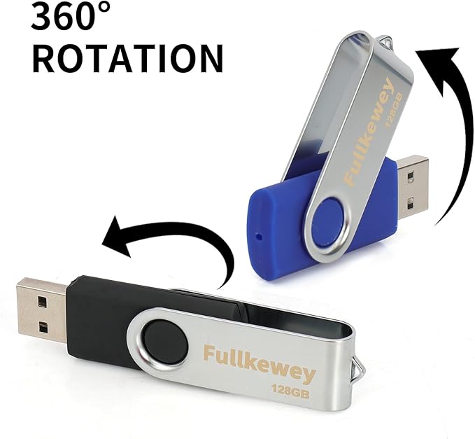 16G/32G/64G/128G Flash Drive, Fullkewey Thumb Drive 2.0, High Speed Memory Stick, USB Drive, Rotated Design, Black/Blue/White (Blue, 16, GB)