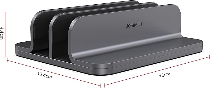 JOKItech Dual Aluminum Vertical Laptop Stand Organizer, Sturdy Notebook Computer Holder Stand Compatible with New Liquid Retina XDR Apple MacBook Air/Pro/Neo, Mac mini, Apple TV & iPad Pro - Spacegray