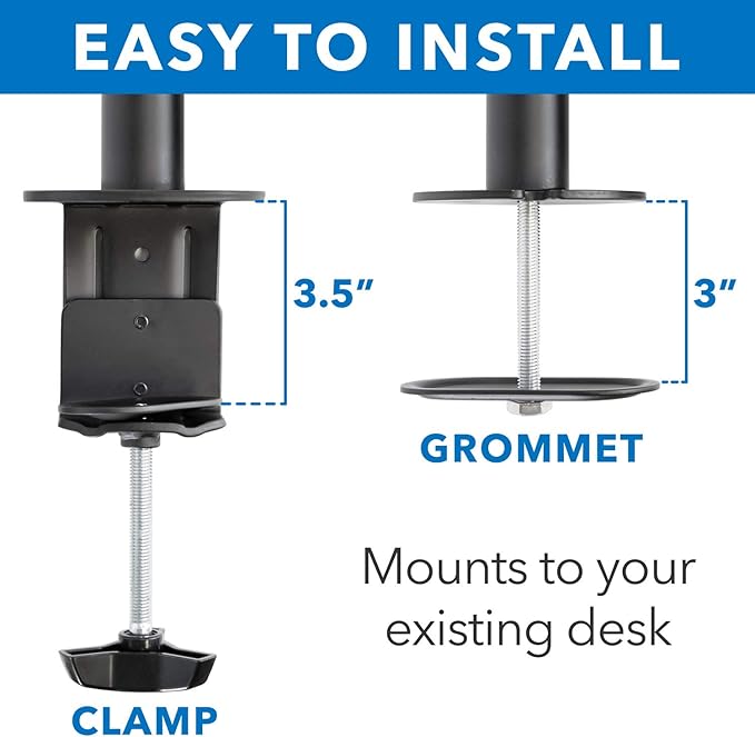 Mount-It! 4 Monitor Stand for Desk | Quad Monitor Desk Mount with Height Adjustable Pole | Fits Four 13–32 Inch Screens, VESA 75x75 & 100x100, Tilt Swivel Rotate, Clamp or Grommet Base