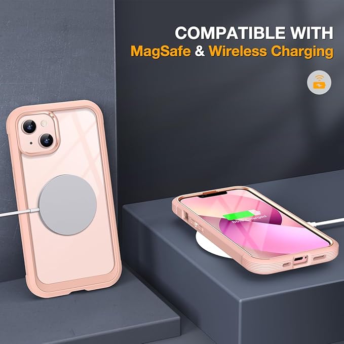 Miracase for iPhone 13 mini Case 5.4",Full-Body Protection,Clear Bumper Case with Built-in 9H Tempered Glass Screen Protector,Military-Grade Drop Protection Outdoor Phone Case for iPhone 13 mini,Pink