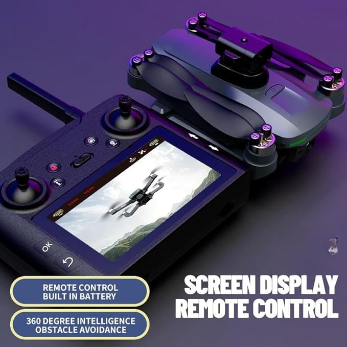 GPS Drone with 4K Dual Camera for Adults, FPV RC Quadcopter with 4.5" Large Screen Remote Control, Brushless Motor, Auto Return Home, Follow Me, 2 Batteries and Carrying Case