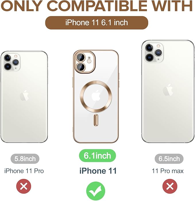 Hython Magnetic Clear for iPhone 11 Case with Camera Lens Protector [Compatible with MagSafe] Luxury Plating Edge Slim Soft TPU Cover Protective Phone Case for iPhone 11 6.1", Desert Brown