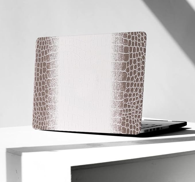 Compatible with Crocodile MacBook Air 13 inch Case 2021 2020 2019 2018 M1 A2337 A2179 A1932, Textured Elegant Luxury Aligator Skin Snakeskin PU Leather Hardshell & Keyboard Cover, Brown White