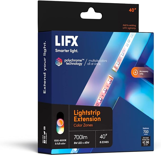 LIFX Color, A19 1100 lumens, Wi-Fi Smart LED Light Bulb, Billions of Colors and White & Lightstrip 40" Extension Only (no Controller or Supply Included), Wi-Fi Smart LED Light Strip, Full Color