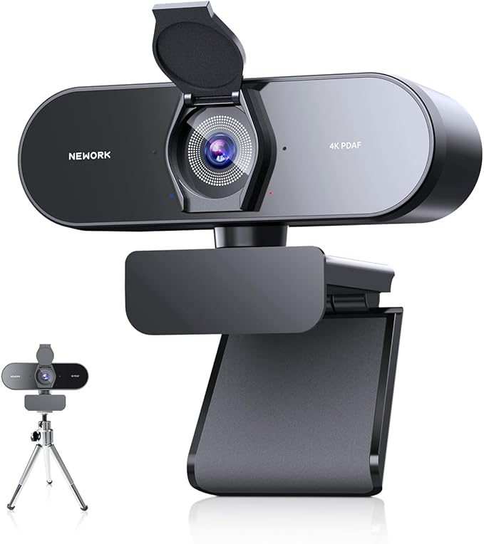 4K Webcam for PC with PDAF & CDAF Dual-autofocus, Ultra 4K HD, 2 Noise Reduction Mics, Auto Light Correction, Privacy Cover & Tripod, 79°FOV, Streaming Camera for PC, Mac, Laptop, Video Calls
