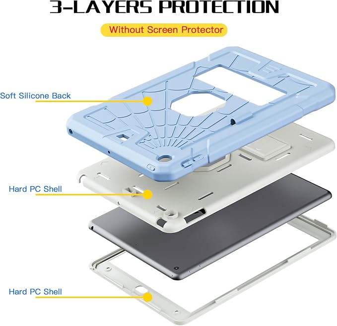 SIBEITU Case Compatible with iPad 9th Generation for Kids, with Pencil Holder Stand, Heavy Duty Rugged Case for iPad 10.2 inch