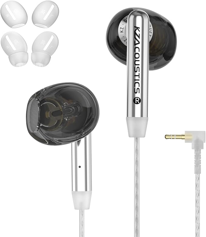 KZ Duet Dual Driver Wired Earbuds in-Ear Headphones for PC, Mobile, Nintendo Switch, Noise Isolating Fit, HD Stereo Earphone Convenient for Travel (Black, Nomic)