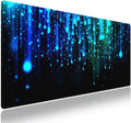 Extra Large Gaming Mouse Pad (31.5" x 11.8") with Durable Stitched Edges – Ethereal Blue Sparkling Light Rain, Anti-Slip Rubber Base & Smooth Fabric Surface Extended XXL Desk Mat