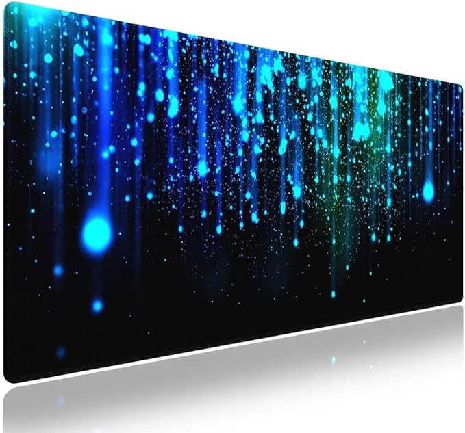Extra Large Gaming Mouse Pad (31.5" x 11.8") with Durable Stitched Edges – Ethereal Blue Sparkling Light Rain, Anti-Slip Rubber Base & Smooth Fabric Surface Extended XXL Desk Mat