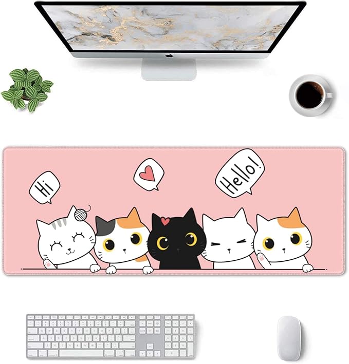 Pink Cute Kittens Cat Gaming Mouse Pad Large XL Girls Kawaii Desk Mat Long Extended Pads Big Mousepad for Home Office Decor Accessories