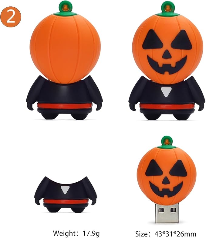 Creative USB Flash Drive 8GB, 4 Pack Novelty Monster Computer Memory Stick Cartoon Pumpkin USB Pendrive Halloween Data Storage Gift Pendrive U Disk