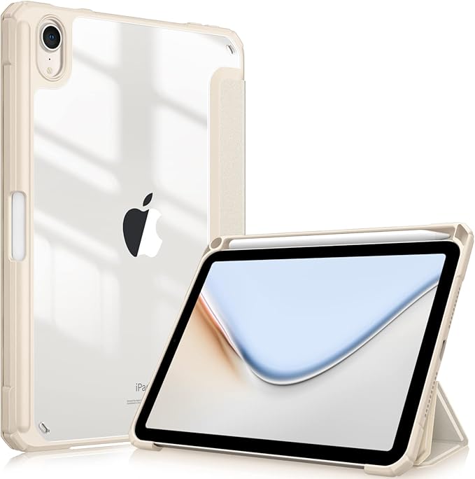 Fintie Hybrid Slim Case for iPad mini 7 (A17 Pro, 7th Generation) 2024 / iPad mini 6 (6th Gen) 8.3 Inch, [Built-in Pencil Holder] Shockproof Cover Clear Transparent Back Shell, Starlight