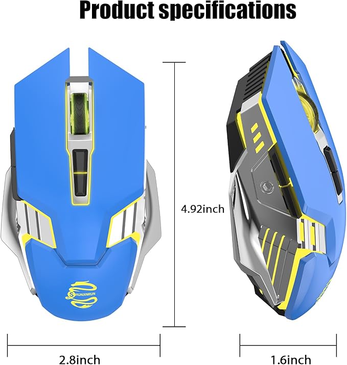 Bluetooth Wireless Gaming Mouse, RGB Rechargeable USB Wireless Mouse, Quiet Click, LED Backlit, Ergonomic, with Side Button, DPI Adjustable Computer Mice for Laptop PC MacBook Chromebook - Blue