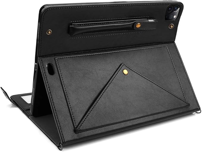 Handbag Case for iPad Pro 13-inch M5 2025/M4 2024, Techcircle Folio Stand PU Leather Crossbody Wallet Case with Pencil Holder, Hand Strap & Shoulder Strap, Black