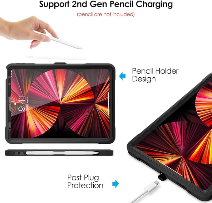 DTTO for iPad Pro 11 inch Case 2022(4th Gen)/2021(3rd Gen), [Screen Protector] Dual Layer Full Body Protection Cover with Pencil Holder, Also Fit iPad Pro 11'' 2020&2018/iPad Air 5/Air 4 - Black
