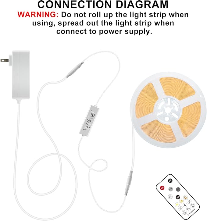 16.4ft COB Led Strip Light with Remote, 4000K Ra93+ Dimmable Bright Led COB Strip Light, White Continuous Led Strip Light for Mirror, Stair, Cabinet, Room