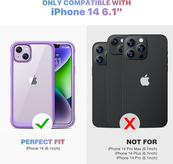 Diaclara Designed for iPhone 14 Case 6.1 Inch,Upgraded Full Body Rugged Clear Bumper Case with Built-in Privacy Screen Protector for iPhone 14,Purple