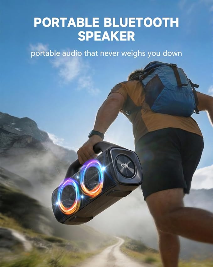 IPX67 Waterproof Bluetooth Speaker:80W(Peak) Loud Outdoor Portable Wireless Party Speakers with LED Lights,20H Playtime,Bluetooth 5.3,Deep Bass & TWS for Pool,Beach