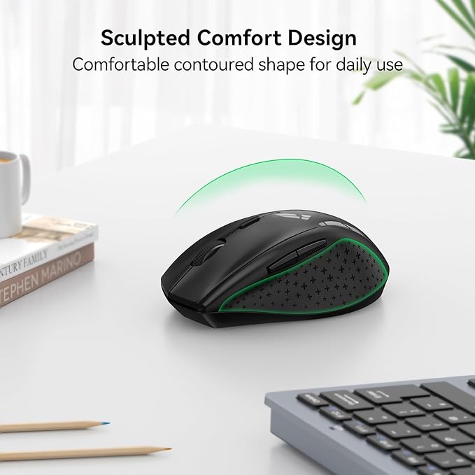 TECKNET Wireless Mouse, 2.4G USB Computer Mouse with 6-Level Adjustable 4800 DPI, 30 Months Battery, Ergonomic Grips, 6 Buttons Portable for PC, Chromebook, Mac (Black)