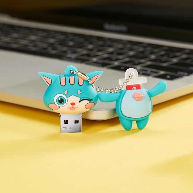 USB Flash Drives,Waterproof Silicone USB2.0 High Speed Thumb Memory Stick Pen Date Storage Pendrive U Disk (64GB,Green Cat)