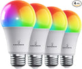 Caveman Matter & WiFi A19 Smart LED Light Bulb, RGBW Color Changing, Tunable Warm & Cool White 800LM (60W Equivalent) – Alexa, Google Home, Apple Home Bulb (4pk)