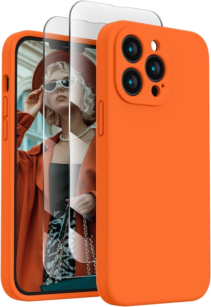 FireNova Designed for iPhone 13 Pro Max Case, Silicone [Camera Protection] Phone Case, Soft Anti-Scratch Microfiber Lining Inside, 6.7 inch, Neon Orange New