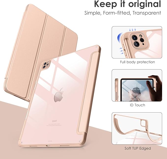 VIKESI Case for iPad Pro 12.9 6th/5th/4th/3rd Generation 2022/2021/2020/2018,TPU Shockproof Frame,Built-in Pencil Holder,Auto Sleep/Wake - Pink Gold