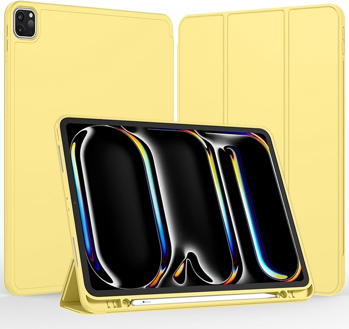 iMieet Case for iPad Pro 11 Inch (M5) 2025 /(M4) 2024 5th Gen, Trifold Stand Smart Cover with Pencil Holder and Soft TPU Back, Auto Wake/Sleep (Yellow)