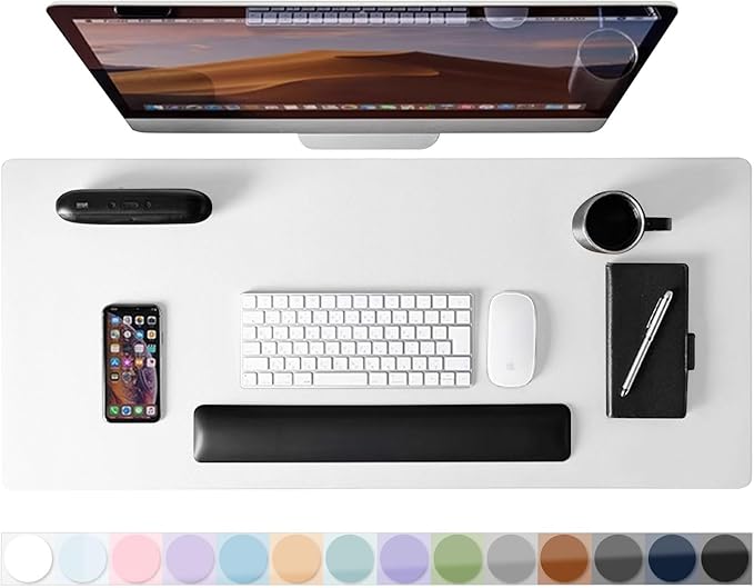 Desk Pad Protector Mouse Pad, Non-Slip Computer Mat for Desk, PU Leather Office Desk Mat, Waterproof Desk Pad for Keyboard and Mouse, Laptop Desk Blotter Pad for Home and Office, White (17''X36'')