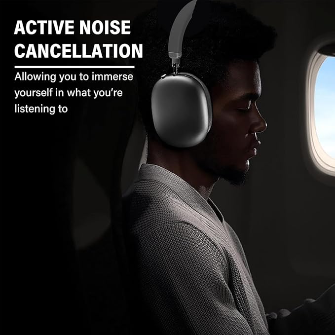 Wireless Headphones Bluetooth Headphones Active Noise Cancelling Over-Ear Head-Phones with Microphones, 24 Hours Playtime, HiFi Audio Adjustable Headset for iPhone/Android/Samsung - Orange.