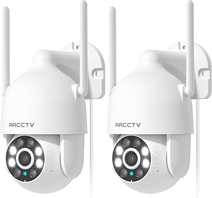 ARCCTV 2K Security Cameras Outdoor, 360°Pan-Tilt View 2.4G/5G WiFi Security Camera with Motion Tracking, Spotlight & Siren, 2-Way Audio, Full Color Night Vision, Waterproof (2 Pack)