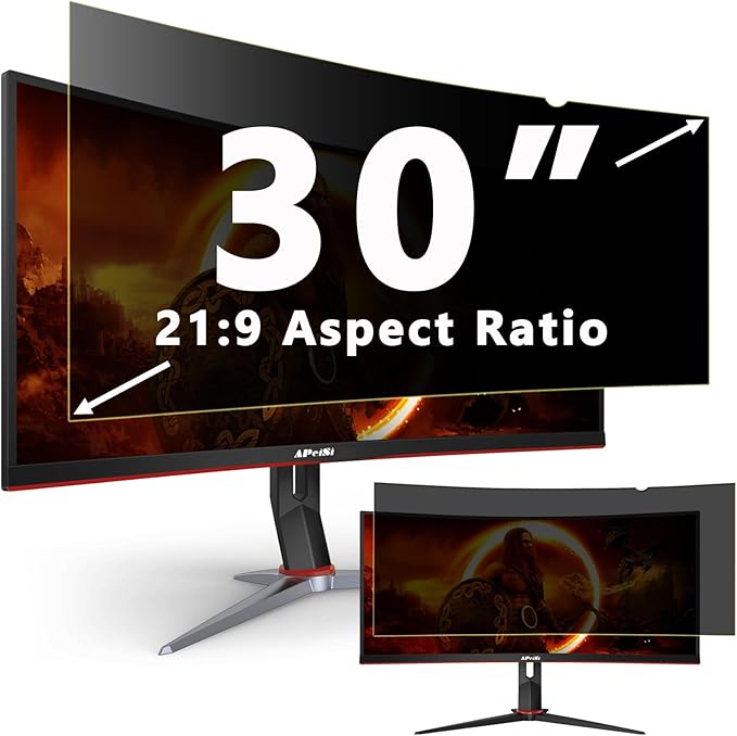 30 Inch Privacy Screen Filter for 21:9 Curved Ultrawide Gaming Monitor | Privacy Shield | Anti Glare | Anti-Blue Light | Eye Protection | Anti Spy | Computer Security Private Filter Protector