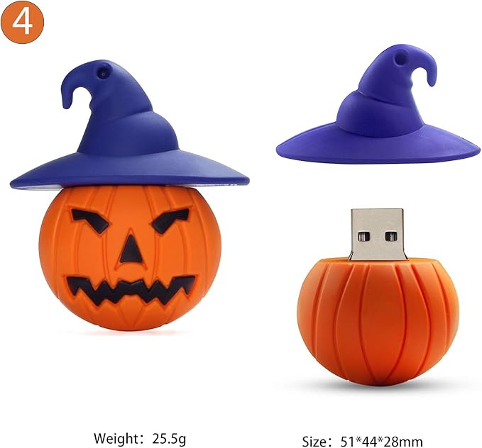 Creative USB Flash Drive 8GB, 4 Pack Novelty Monster Computer Memory Stick Cartoon Pumpkin USB Pendrive Halloween Data Storage Gift Pendrive U Disk
