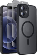 Symcele Designed for iPhone 12 Case, Compatible with MagSafe, with Privacy Screen Protectors X2, [Camera Protection] [15FT Military Drop Protection] Shockproof Phone Case, 6.1", Black
