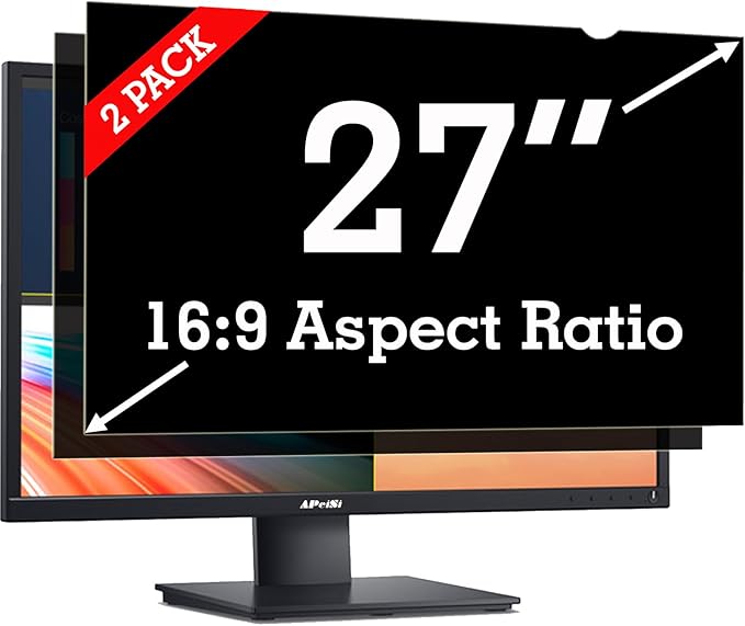 [2 Pack] 27 Inch Privacy Screen Filter for Widescreen 16:9 Monitor | Privacy Shield | Anti-Glare | Anti-Blue light | Eye Protection | Anti-SPY | Computer Security Private Filter Protector
