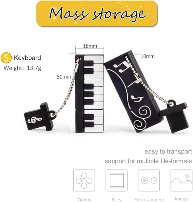 5x16GB USB Flash Drive Musical Instruments USB 2.0 Memory Stick Pen Drive(Yellow Guitar,Red Guitar,Cello,Violin,Piano)