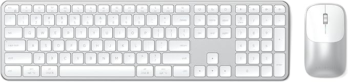 Satechi Wireless Keyboard and Mouse Combo, Slim CEX3 with Multi-Device Bluetooth Pairing and USB-C Receiver Connectivity, Designed for Full-Size Productivity Workspaces, Silver