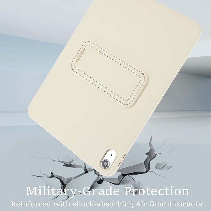 Shockproof Case for iPad 10th/11th Gen, TPU & Hard PC Back Cover with Kickstand Feature Screen & Camera Defense Cleaning Cloth + Stylus Included for iPad 11th 10th Gen, Beige