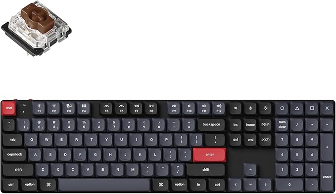 Keychron K5 Pro QMK/VIA Custom Wireless Mechanical Keyboard, Hot-Swappable Full Size Layout 108 Keys Programmable, Ultra-Slim RGB Low Profile Brown Switch, Bluetooth/USB-C for Mac Windows Linux