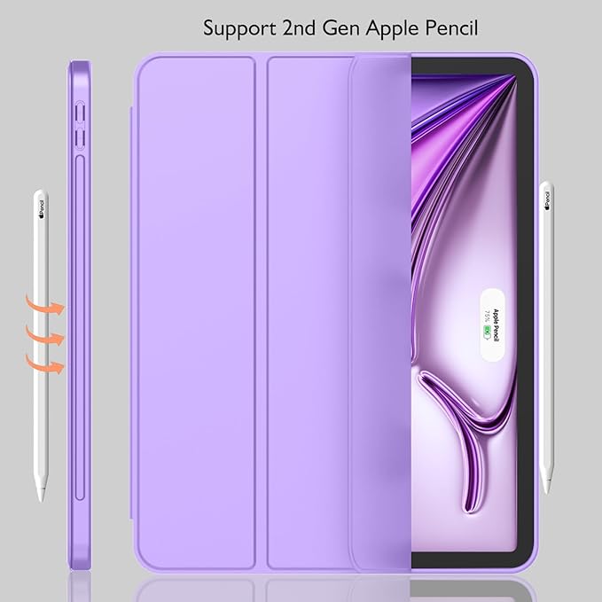 iMieet iPad Air 11 Inch Case M4/M3/M2(2026/2025/2024), iPad Air 5th/4th Generation Case 2022/2020 10.9 Inch with Pencil Holder,Trifold Stand Smart Case with Soft TPU Back(Violet)