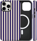 Magnetic for iPhone 13/14 Case Cute Stripes Phone Case, Shockproof Slim TPU and Hard PC Protective Phone Cover Compatible with MagSafe Designed for Women Girls, Deep Purple