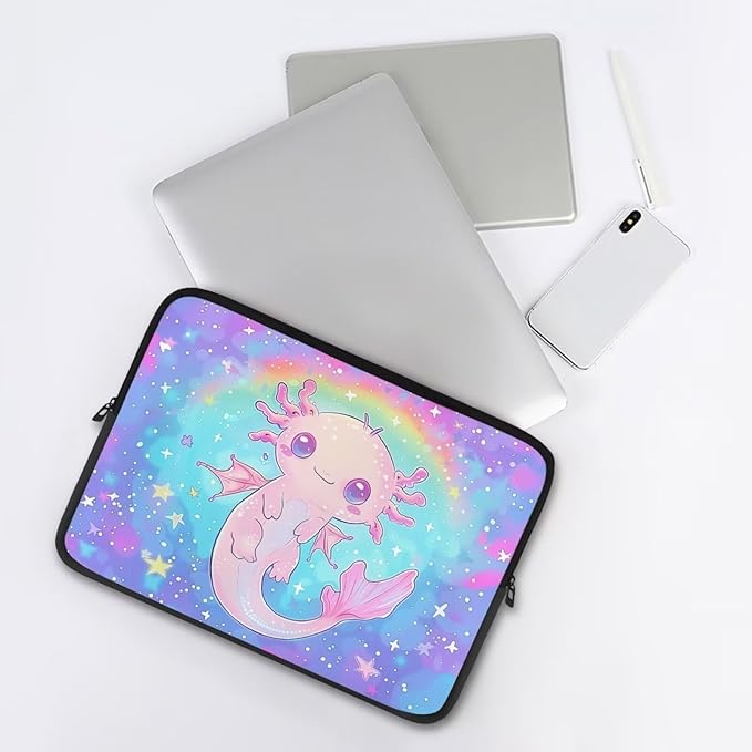 Cute Axolotl Laptop Sleeve for Teen Girls - 15 inch Rainbow Laptop Accessory with Versatile Uses - Ideal Gifts for Holidays - Galaxy Purple