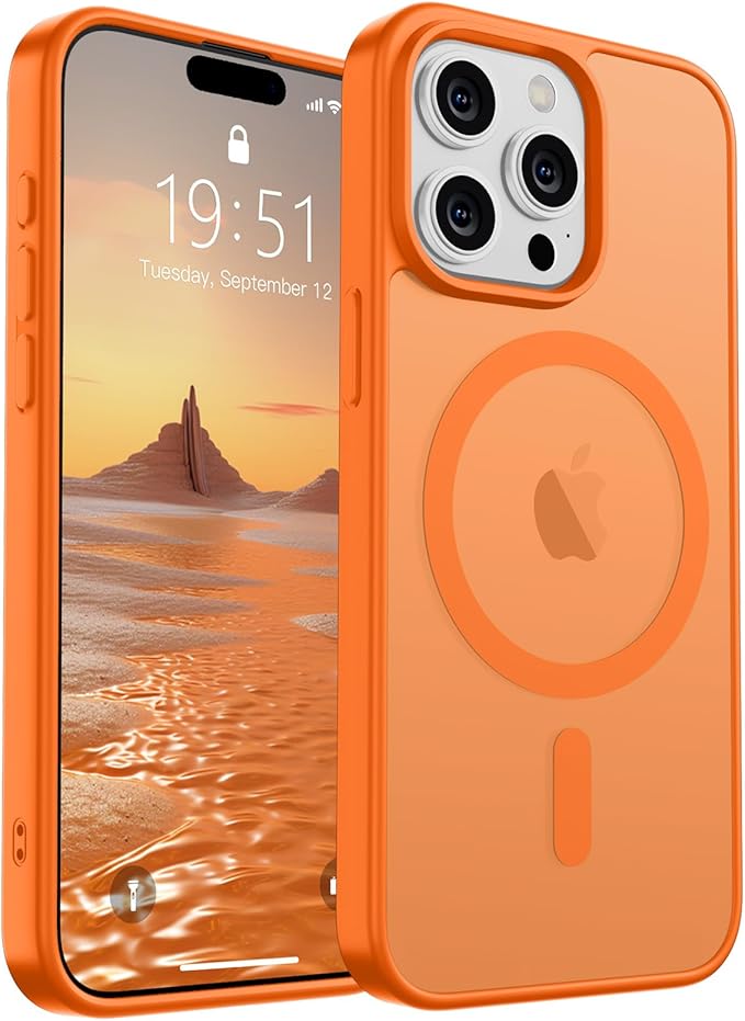 SUPFINE Magnetic for iPhone 15 Pro Case (Compatible with MagSafe) (Military Grade Drop Protection) Translucent Matte Shockproof Phone Cover,Starry Orange