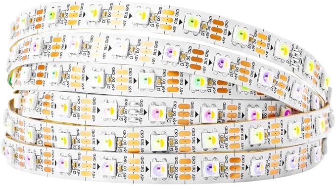 BTF-LIGHTING RGBW RGB+Cool White SK6812 (Similar WS2812B) 4 Colors in 1 LED Strip Individually Addressable 16.4ft 60Pixel/m 300LED Light Dream Color IP30 DC5V White PCB (No Adapter or Controller)