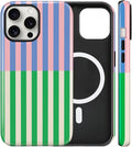 Magnetic for iPhone 16 Plus Case Cute Stripes Phone Case, Shockproof Slim TPU and Hard PC Protective Phone Cover Compatible with MagSafe Designed for Women Girls, Gray