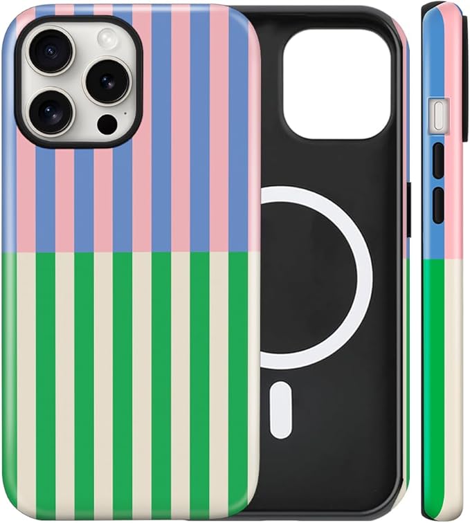 Magnetic for iPhone 16 Plus Case Cute Stripes Phone Case, Shockproof Slim TPU and Hard PC Protective Phone Cover Compatible with MagSafe Designed for Women Girls, Gray