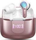 Wireless Earbud Bluetooth 5.3 Headphones, Hi-Fi Stereo Ear Buds with 4 ENC Cancelling Mics, 40H in-Ear Earphones IP7 Waterproof Sports, LED Display, Mini Headset for Laptop Pad TV Phones, Rose Gold