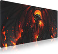 XXL Gaming Mouse Pad with Stitched Edges for PC Home & Office 31.5 x 11.8 inches - Abstract Dragon of Flames and Shadows Design, Smooth Fabric Surface Anti-Slip Rubber Base Large Desk Mat